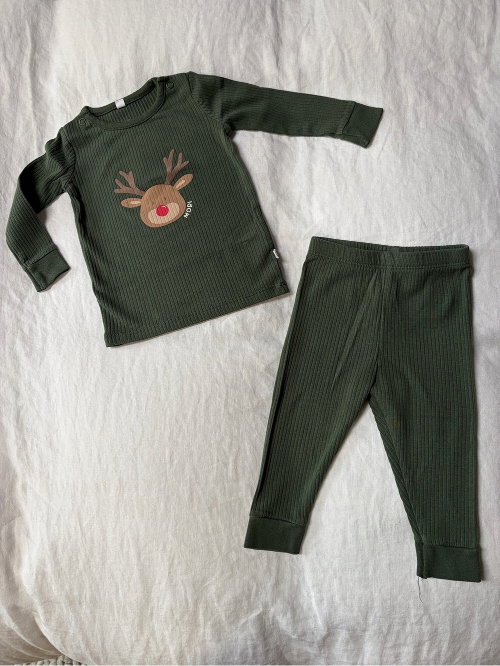 Baby Mori Christmas Ribbed Pajama Set